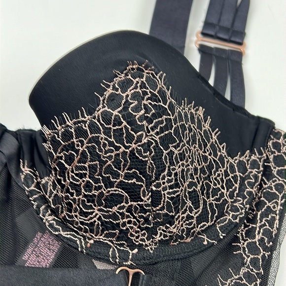 NWT Victoria's Secret Black Pink Chantilly Lace Corset Bustier Size 34C - Picture 3 of 10